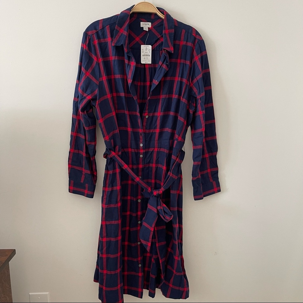 J. Crew tie waist flannel shirt dress